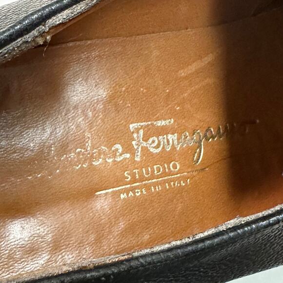 VGUC Salvatore Ferragamo Plain Toe Derby Black Scotch Grain Italy US 11.5 D - Picture 9 of 13